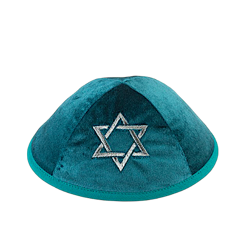 Green Velvet Kippah with Silver Magen David