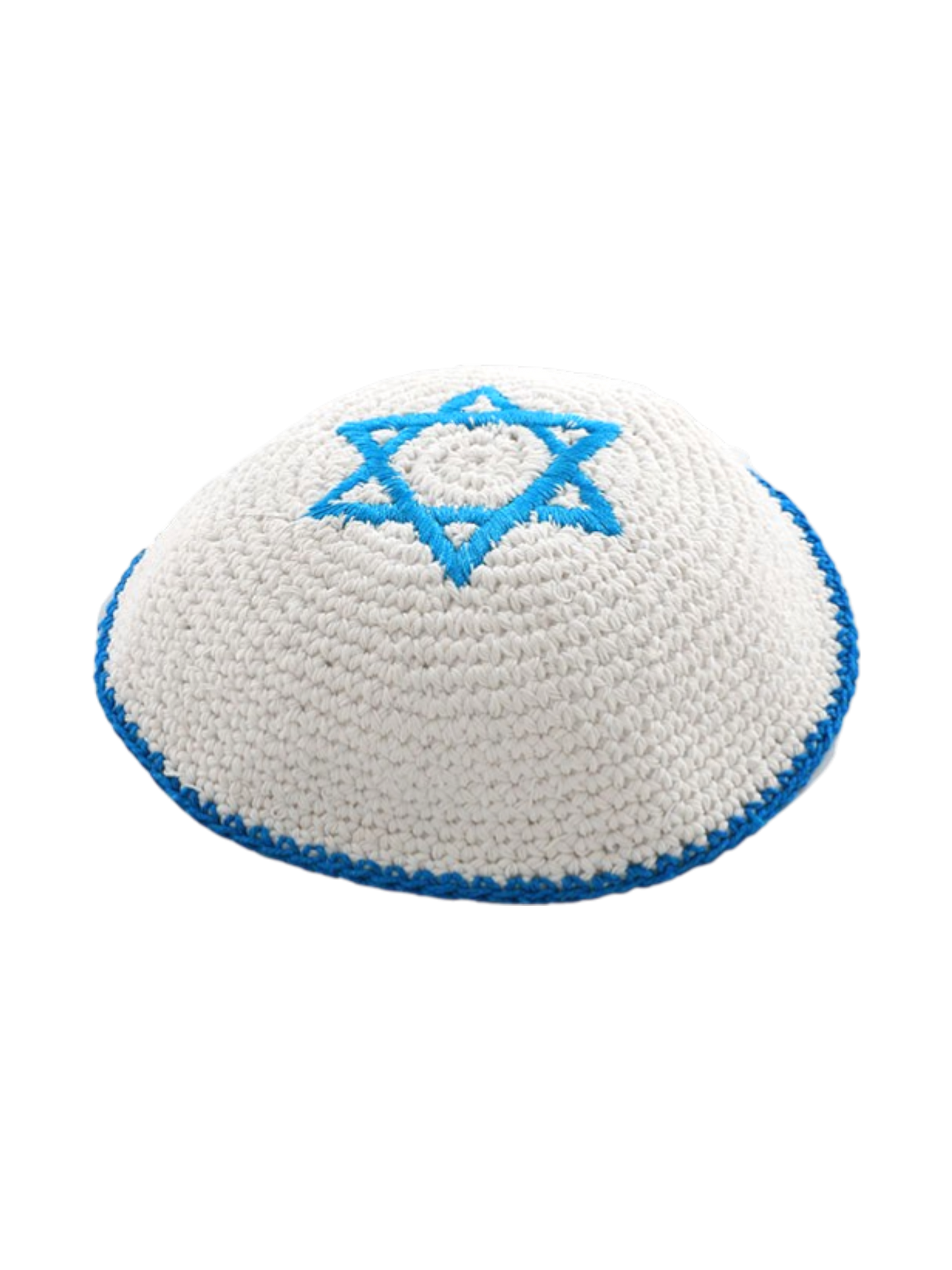 Knited White Kippah with Silver Magen David