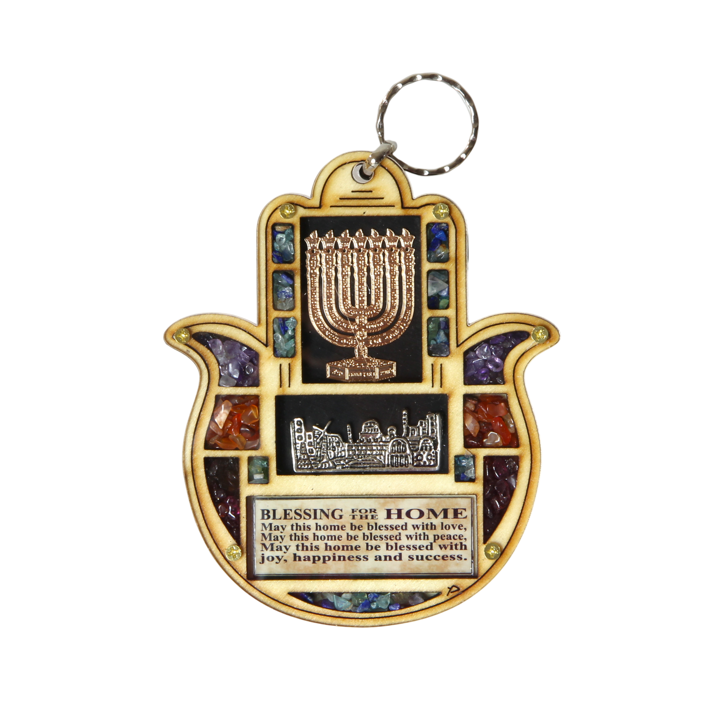 Wooden Hamsa wall hanging - Home Blessing (English)