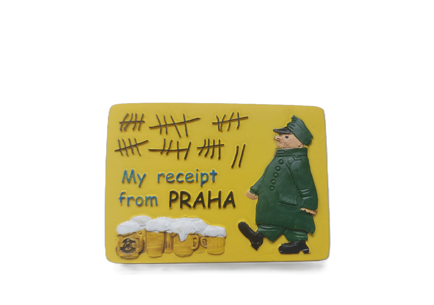 Keramický magnet "Švejk a pivo" - žlutý