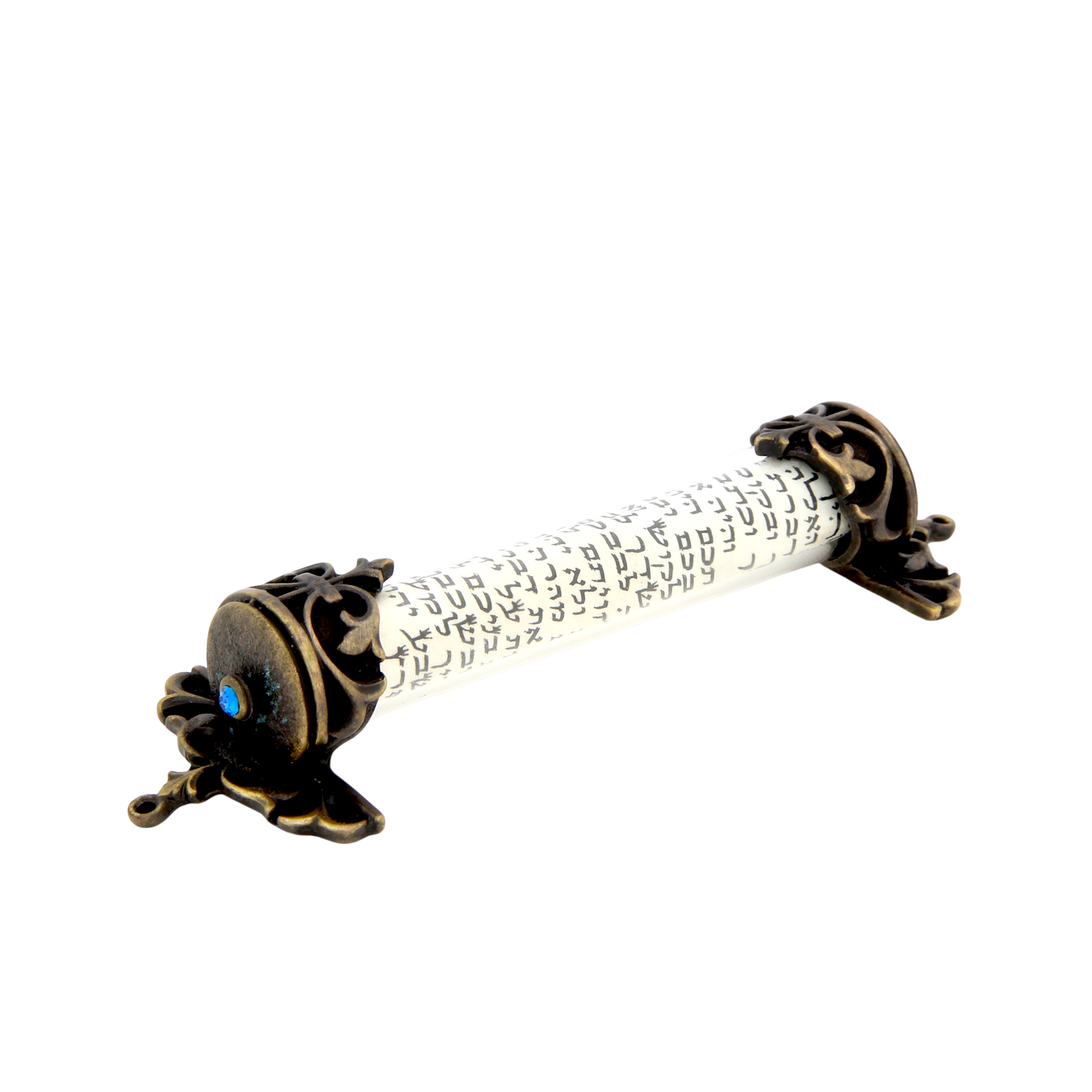 Crystal Mezuzah Old Brass with Capri Blue
