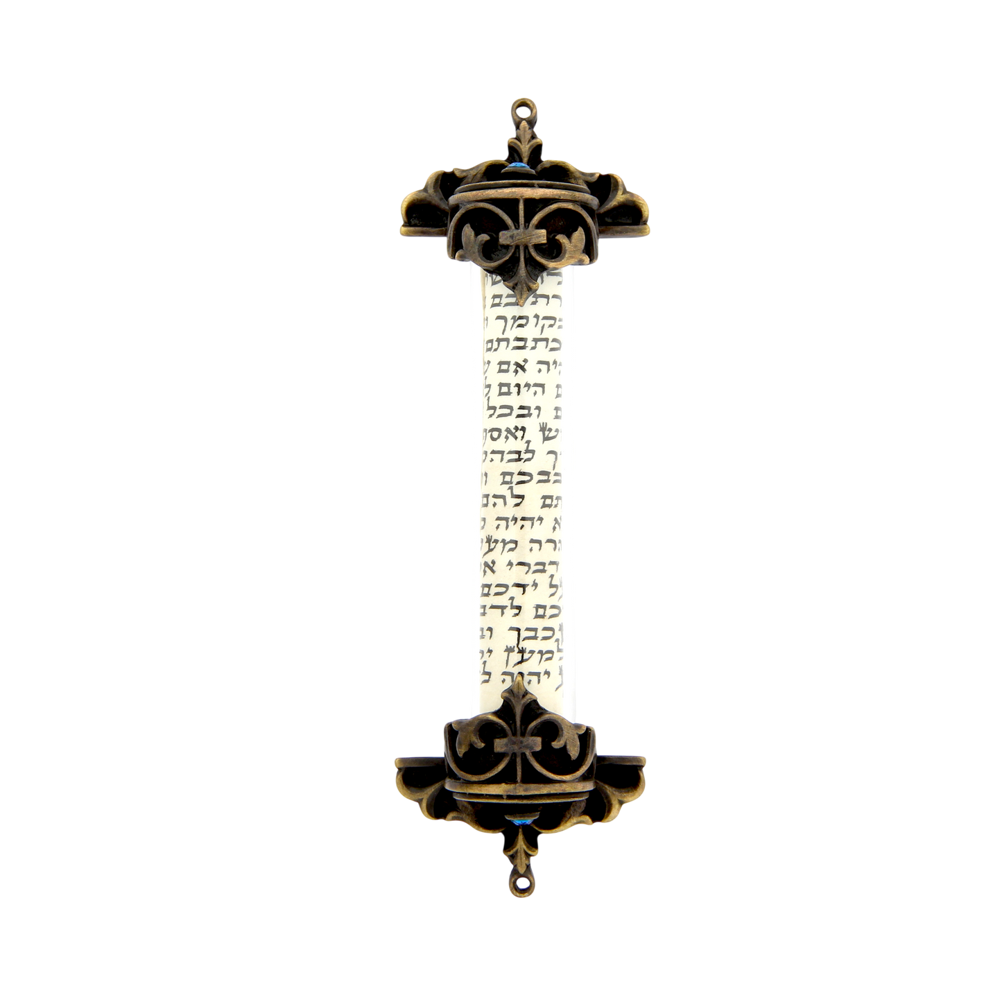Crystal Mezuzah Old Brass with Capri Blue