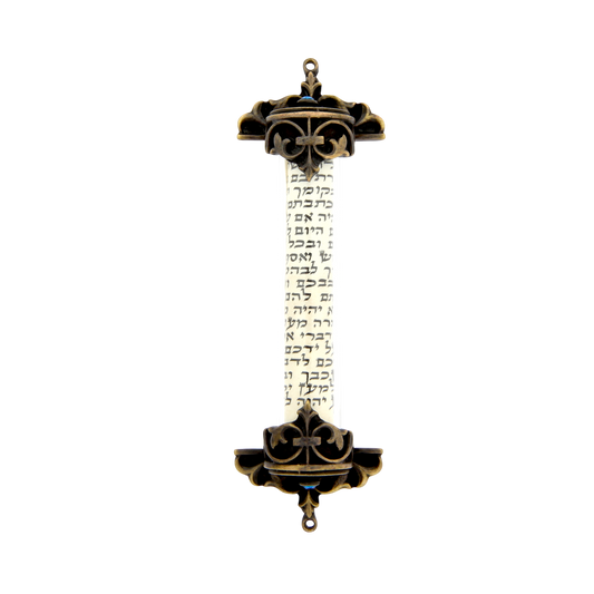 Crystal Mezuzah Old Brass with Capri Blue