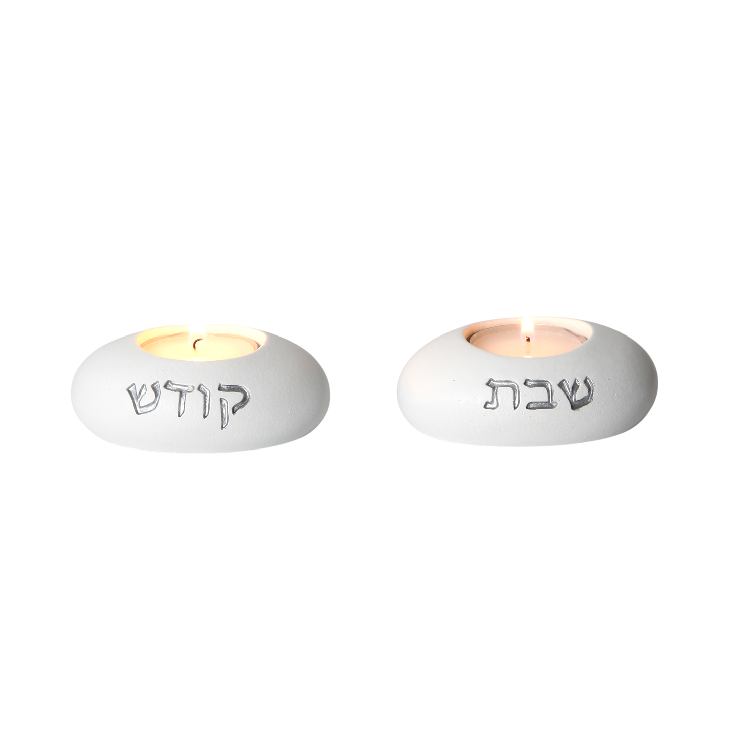"Cement" Shabbat Candlestick - White