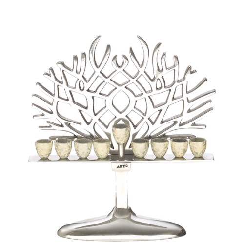 Aluminium Chanukiah Menorah with Marble Candleholders