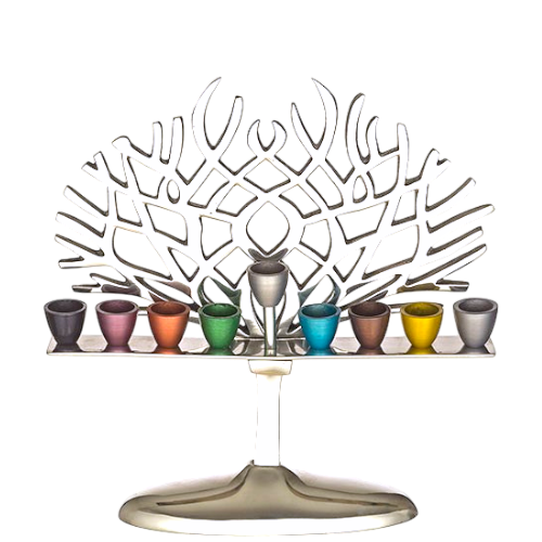 Aluminium Chanukiah Menorah with Colorful Candleholders