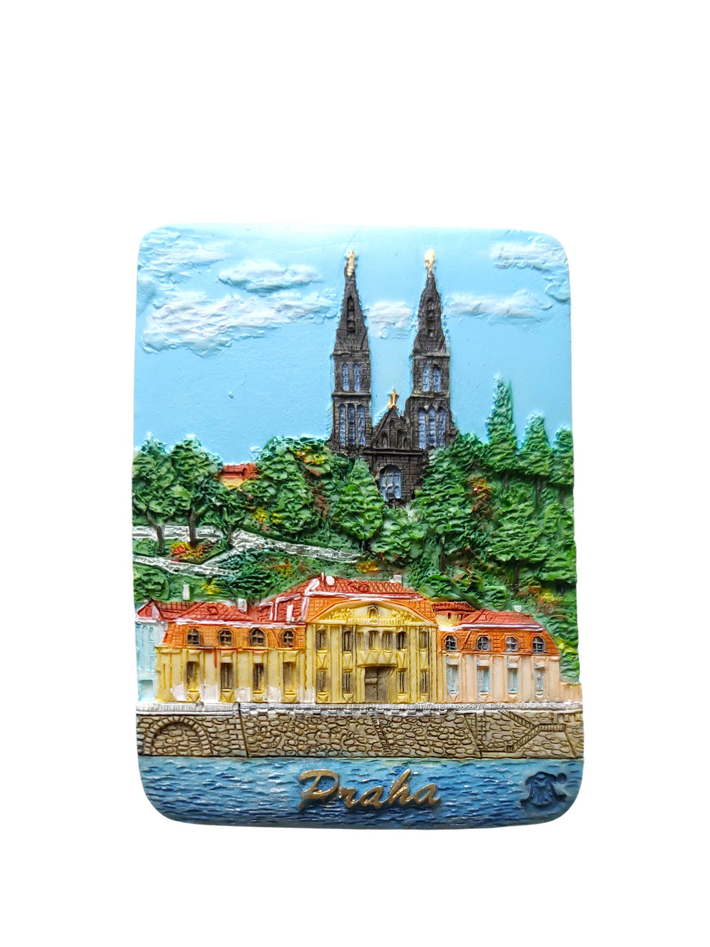 Ceramic magnet featuring Vyšehrad Fortress with colorful landscape – Prague Judaica. - Default Title - Prague Judaica