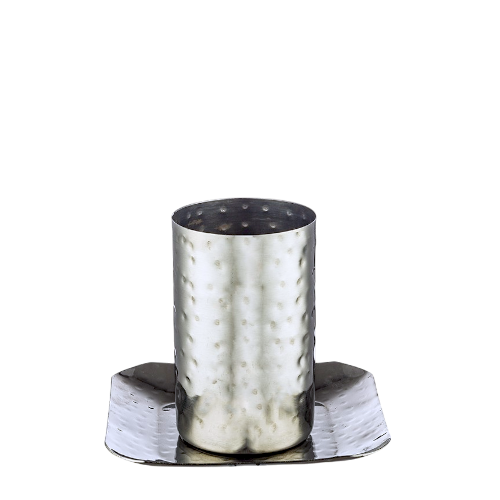 Stainless Stell Kiddush Cup - Hammered with Engraved