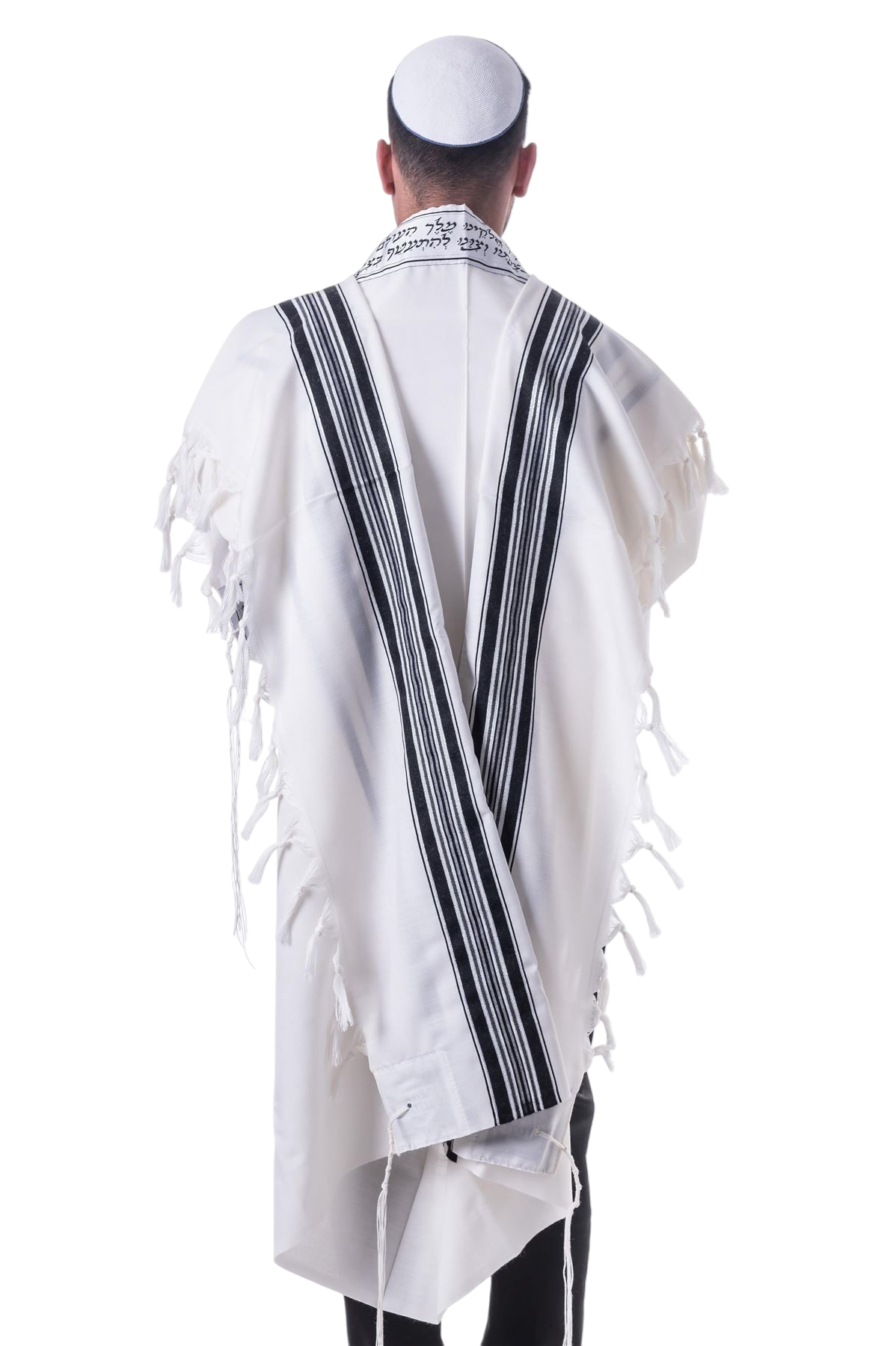 Pure Wool Tallit - Black and Silver Stripes