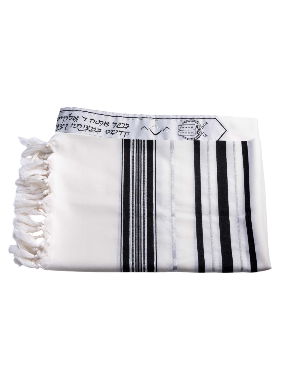 Pure Wool Tallit - Black and Silver Stripes