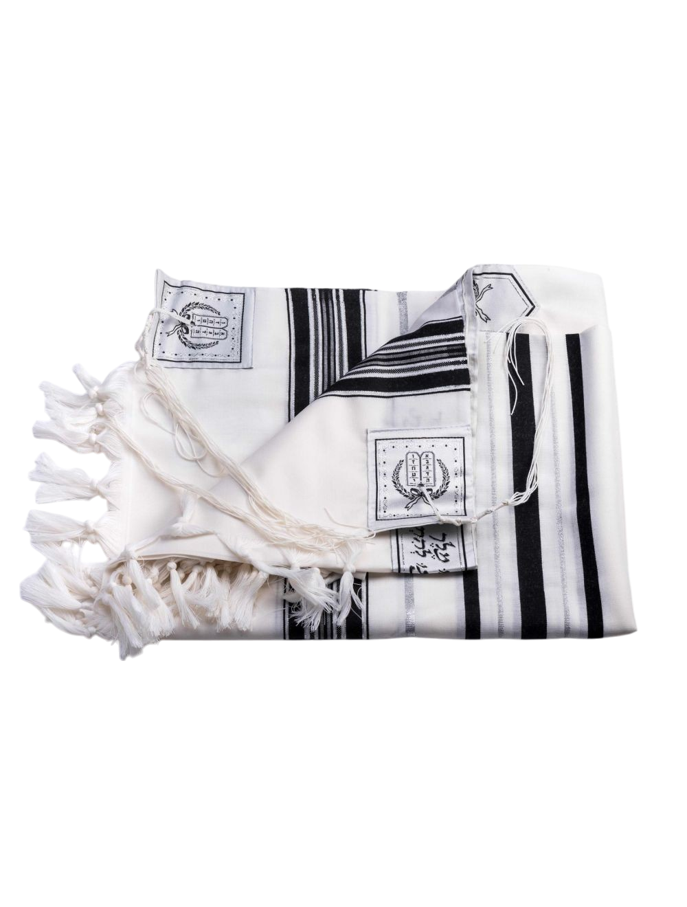 Pure Wool Tallit - Black and Silver Stripes
