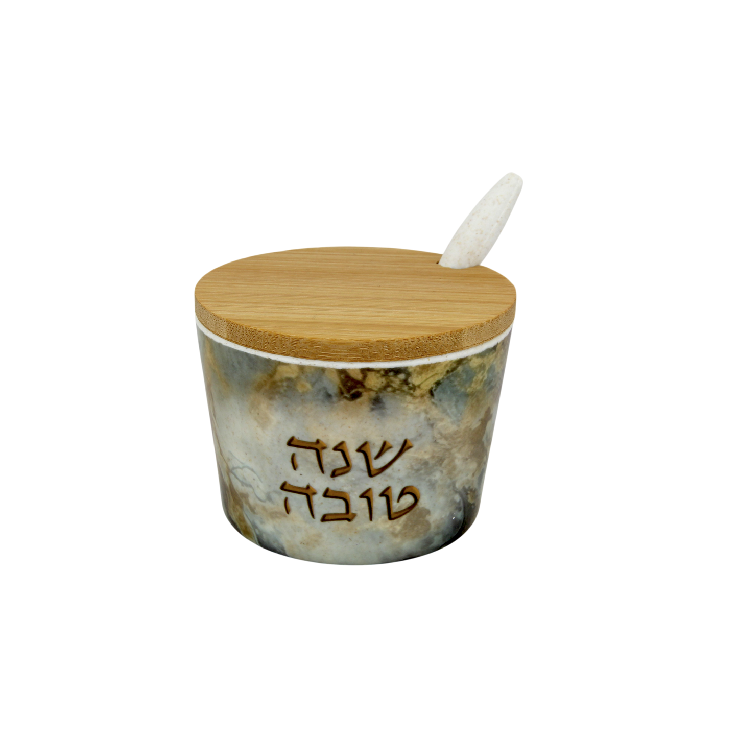 Bamboo Honey Dish "Shana Tovah" - Blue Marble