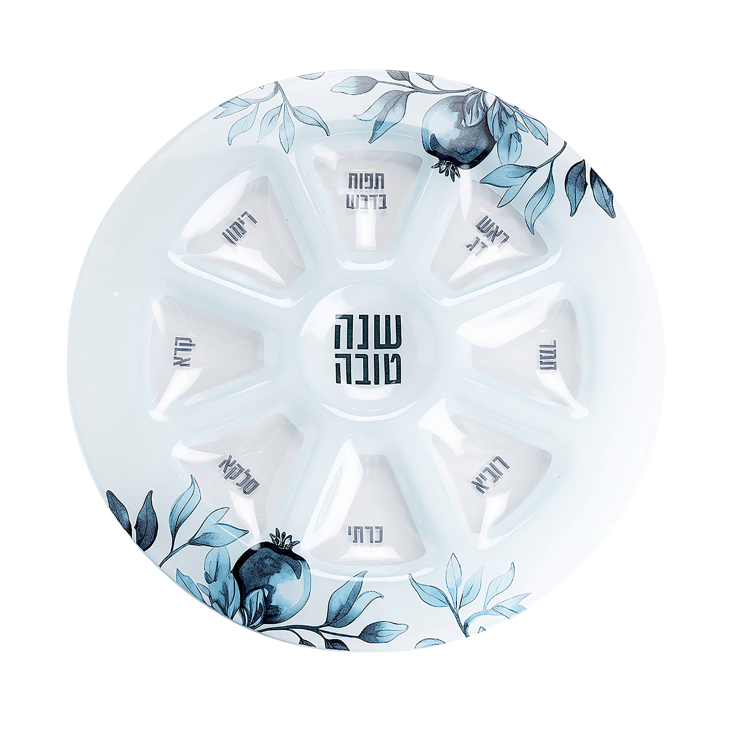 Rosh Hashana Glass Plate - Blue Pomegranate