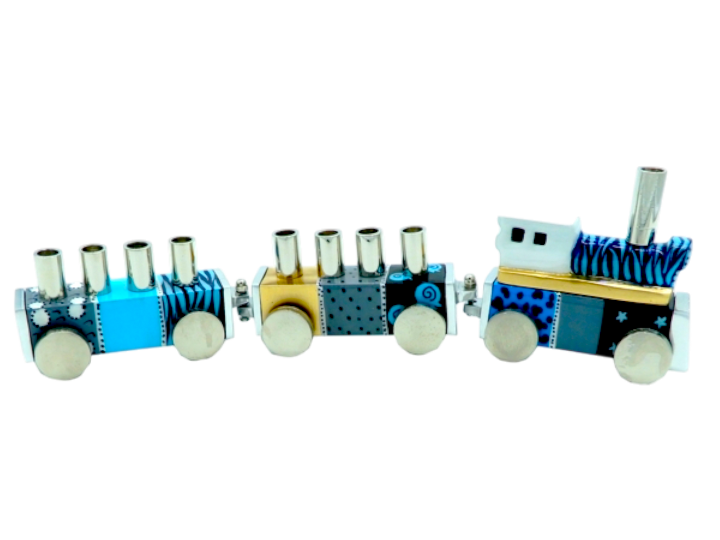 Chanukiah Menorah - Cheerful Blue Train