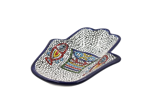Armenian ceramic Hamsa bowl with colorful Tabgha mosaic design – Prague Judaica. - Tabgha mosaic - Prague Judaica