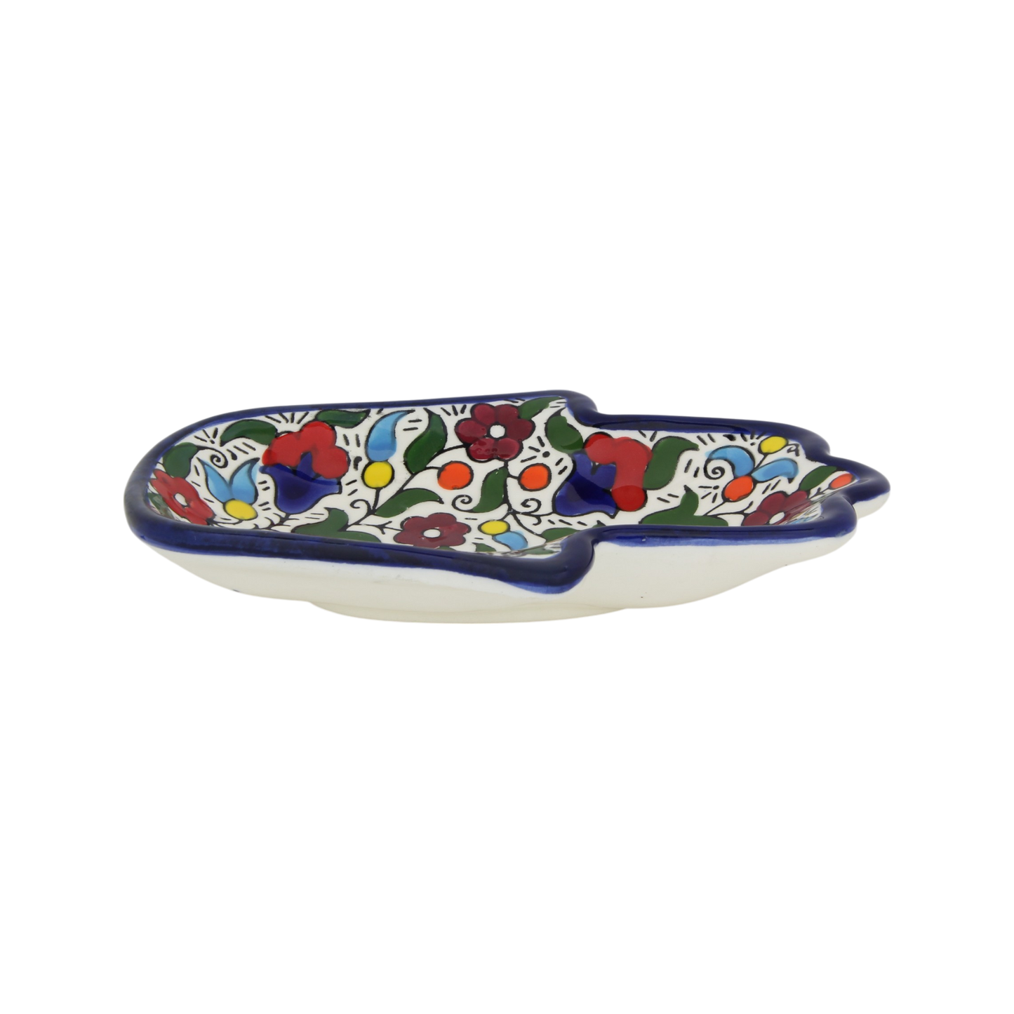 Armenian ceramic Hamsa bowl with red flower design – Prague Judaica. - Red flowers - Prague Judaica