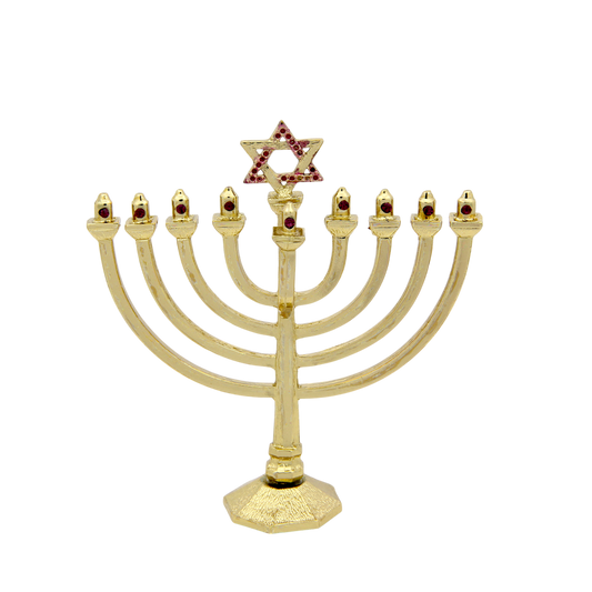 Crystal Mini-Chanukiah - Gold plated - Amethyst