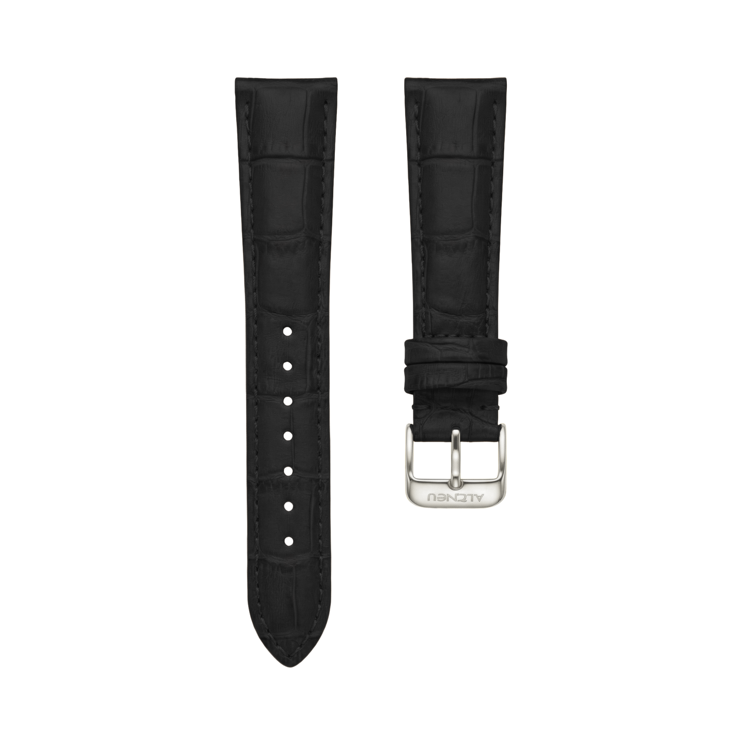 Replacement Leather Watch Strap for ALTNEU – Black with Silver-Plated Finish