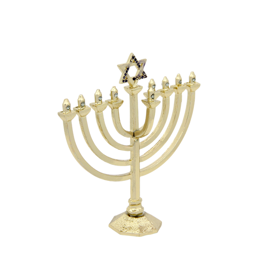 Crystal Mini-Chanukiah - Gold plated - Black Diamond