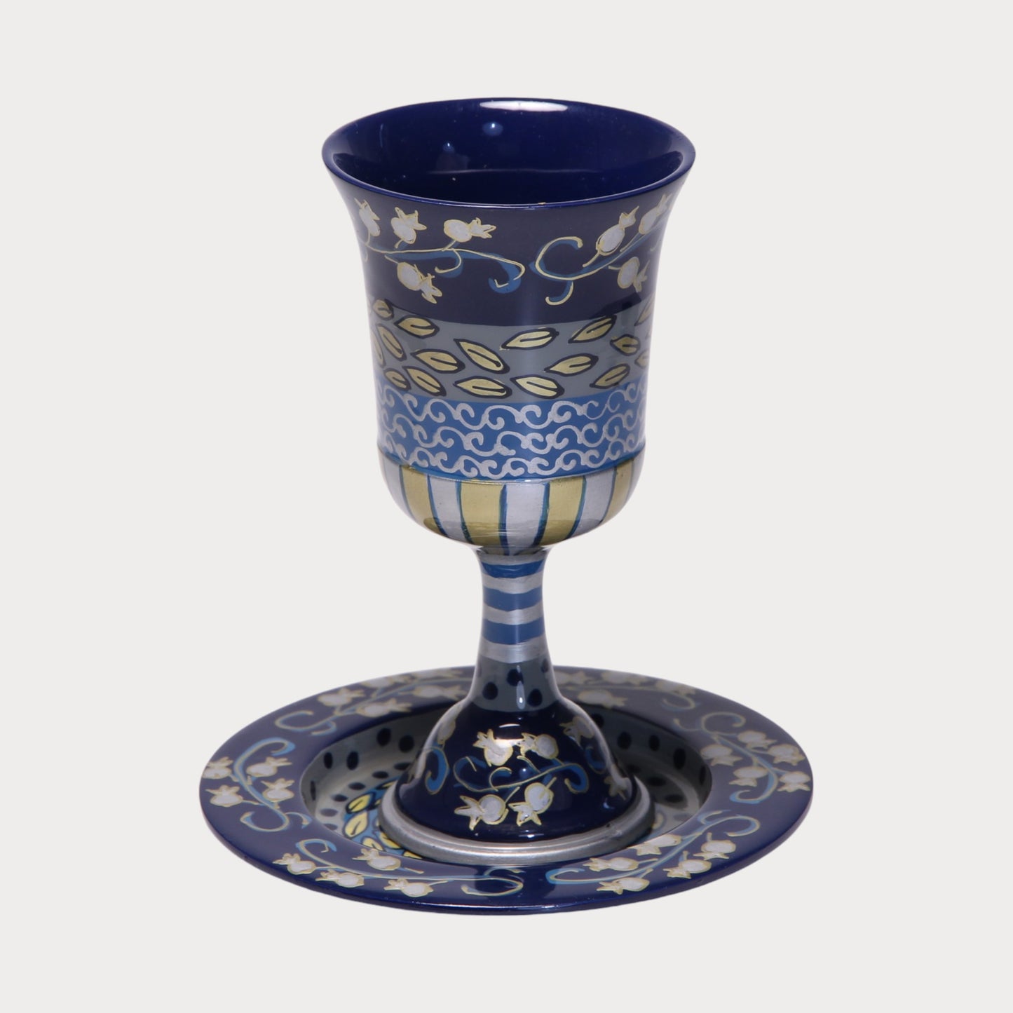 Kidušový pohár Emanuel - granátová jablka modrá - ornamenty