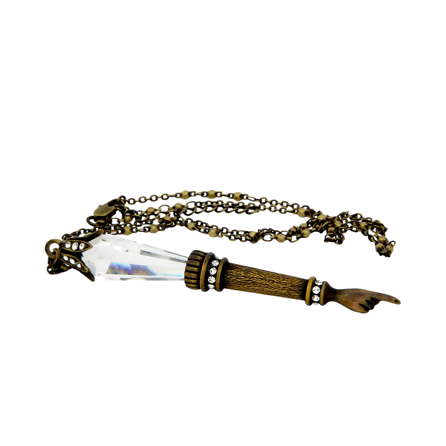 Crystal Torah Pointer Small - Old Brass - Crystal