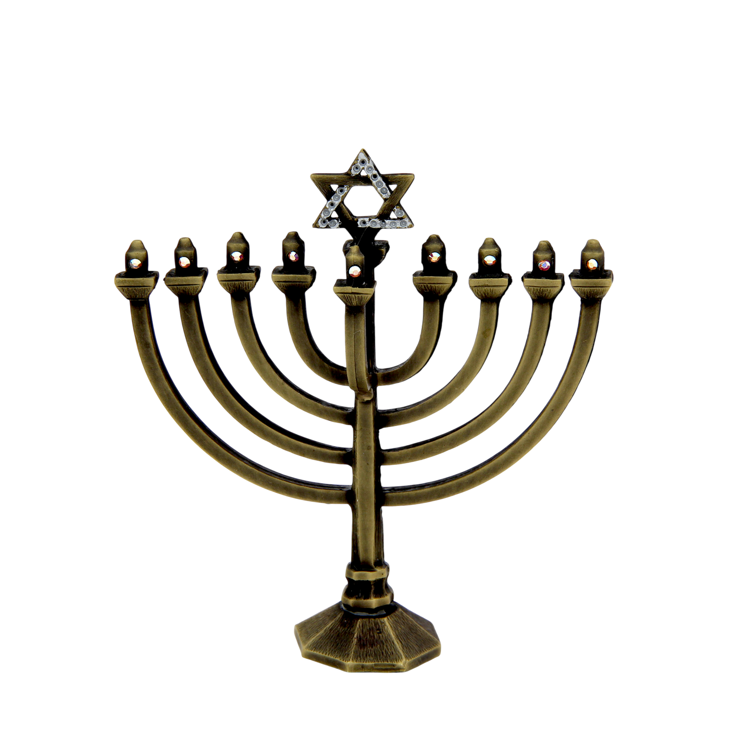 Crystal Mini-Chanukiah - Old Brass - Crystal AB