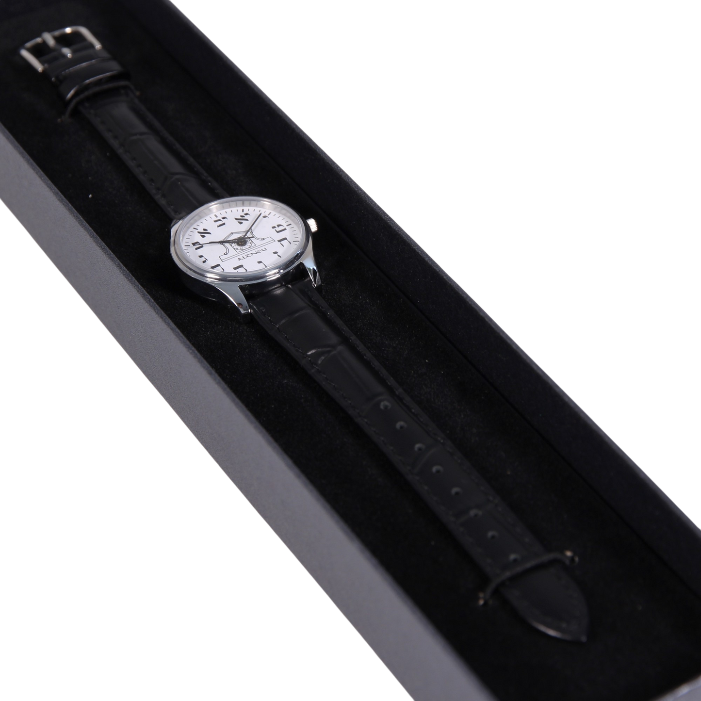 Womens Altneu Hebrew backwards watch - Black Leather