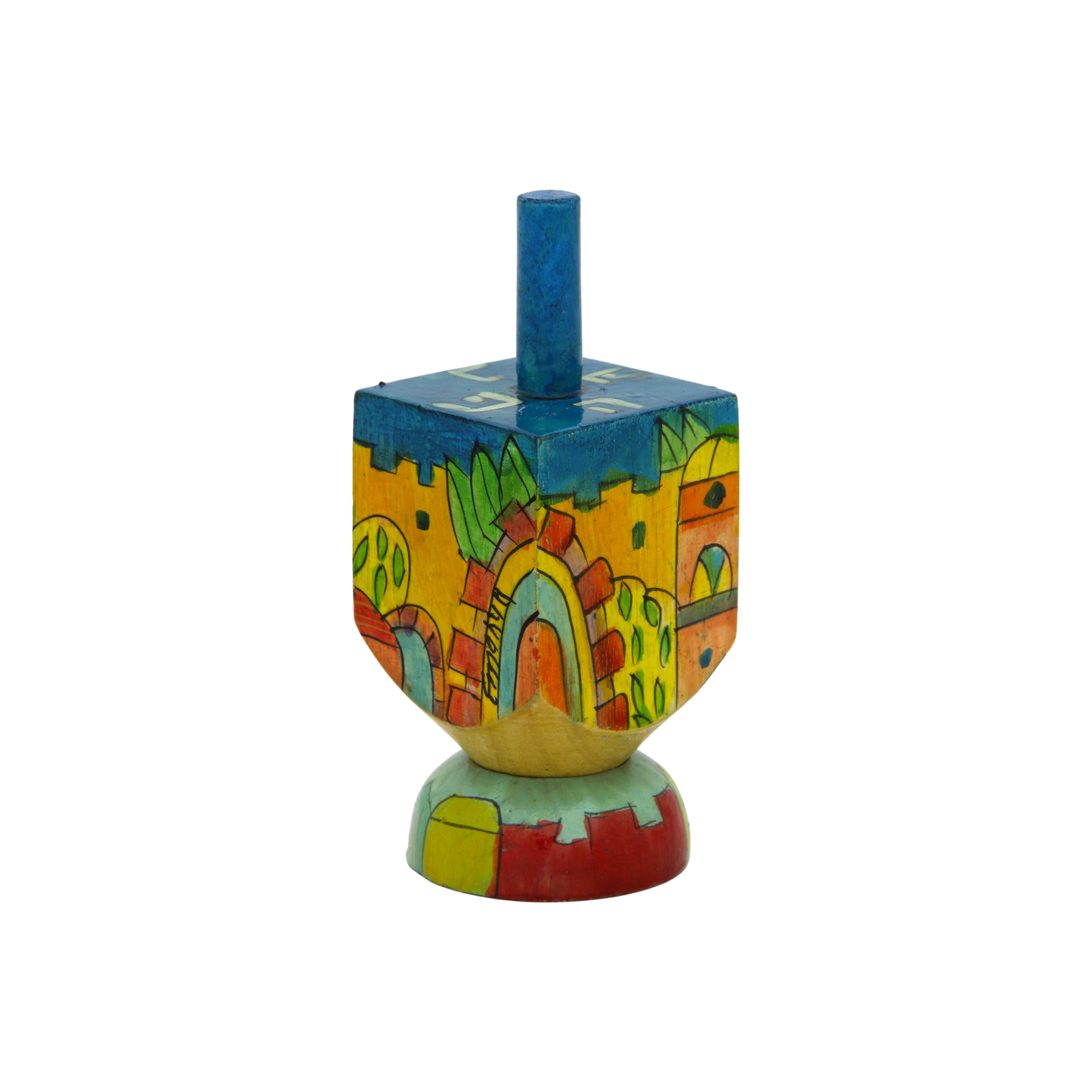 Wooden Dreidel Emanuel - Walls of Jerusalem (Oriental)