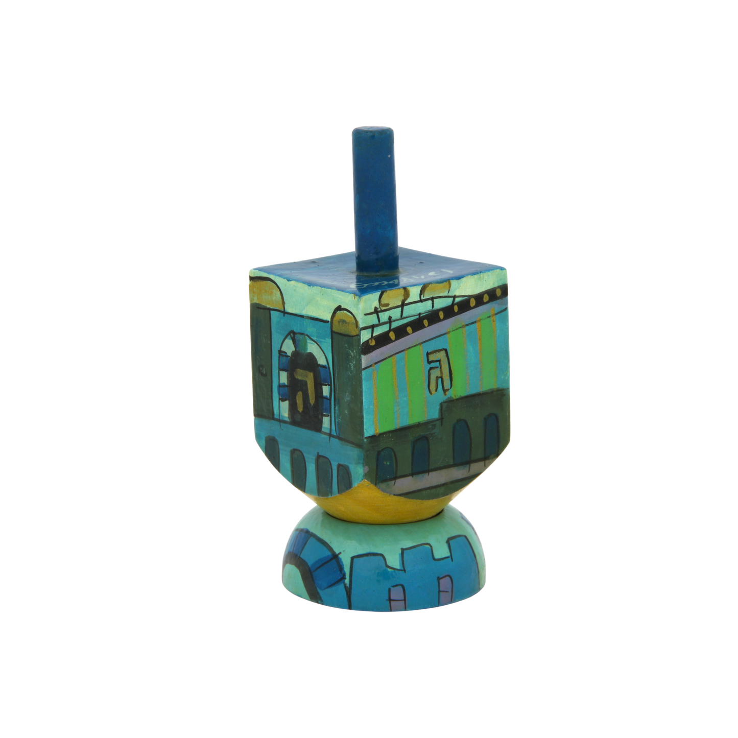 Wooden Dreidel Emanuel - Jerusalem (Sham)