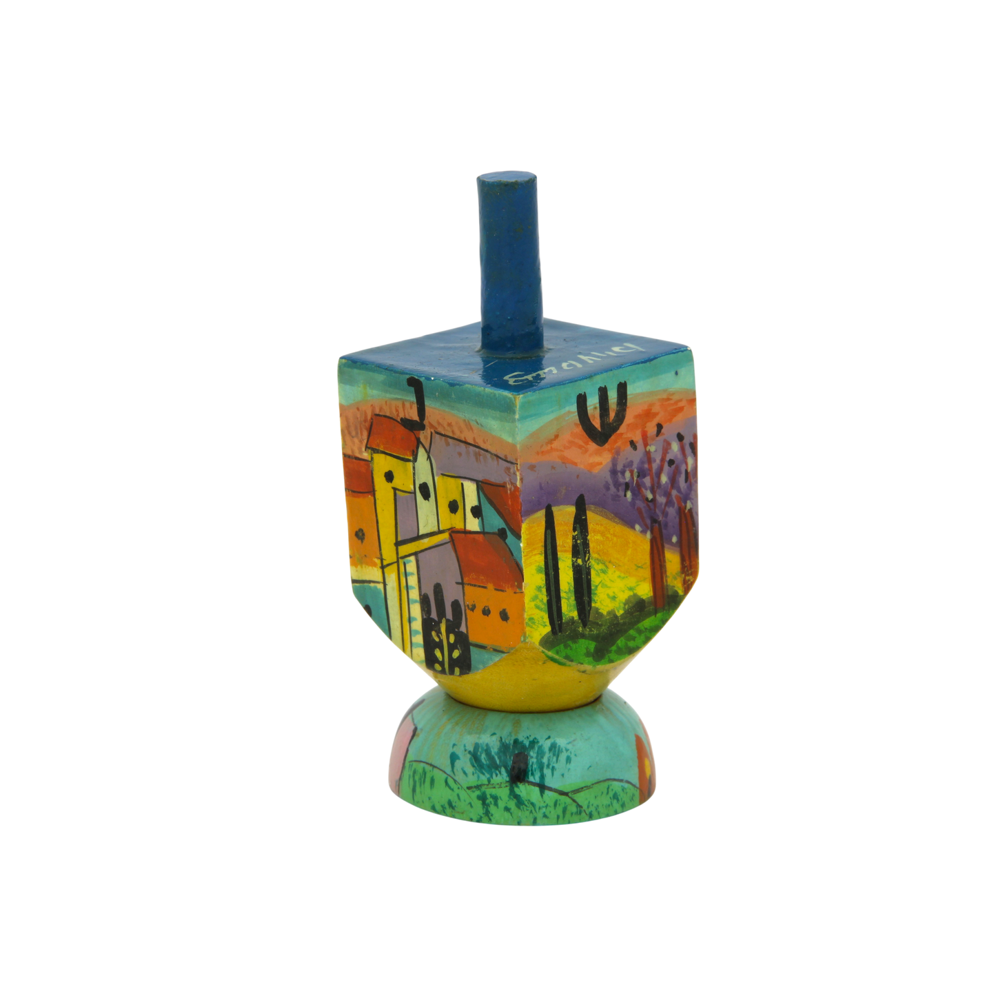 Wooden Dreidel Emanuel - Jerusalem View (Sham)