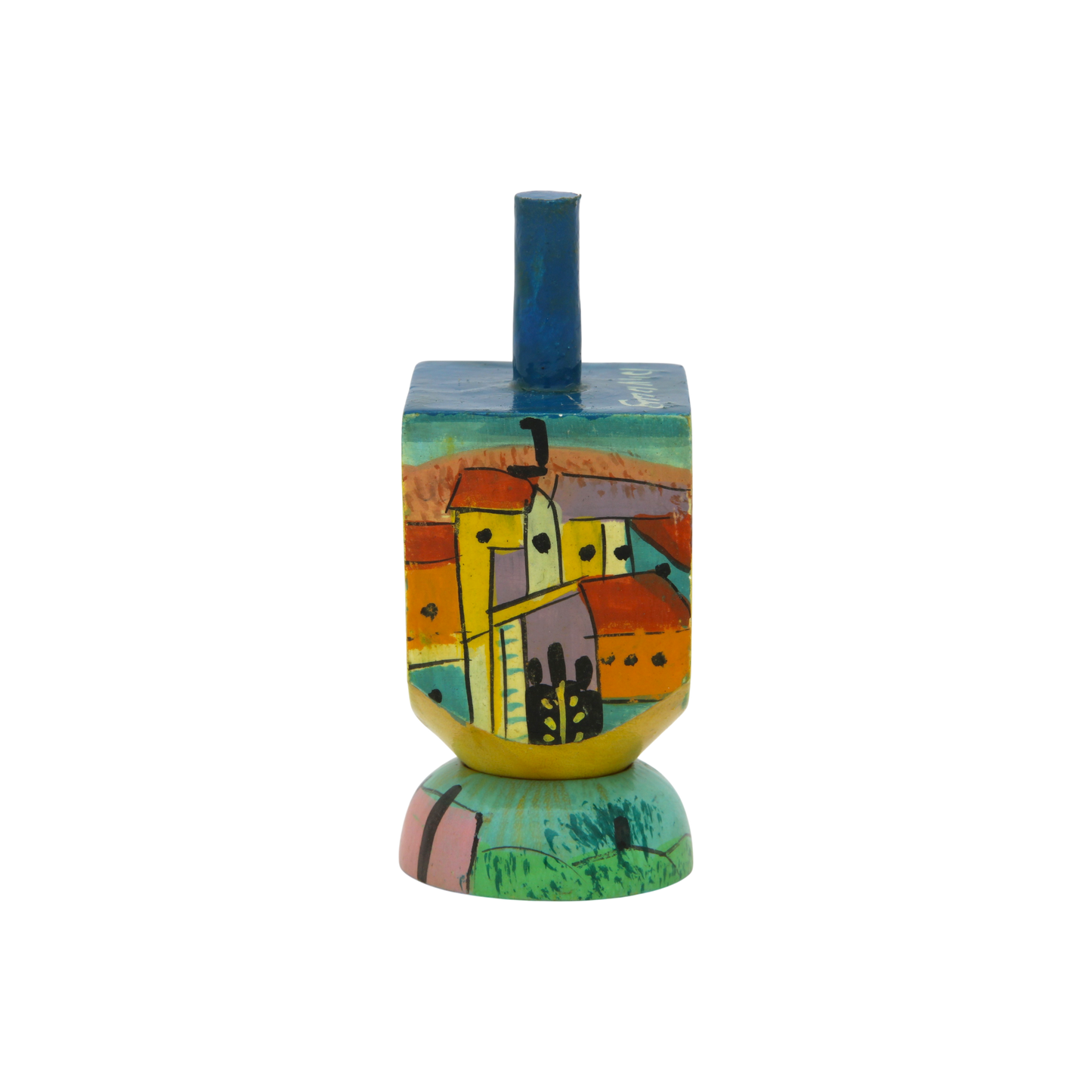 Wooden Dreidel Emanuel - Jerusalem View (Sham)