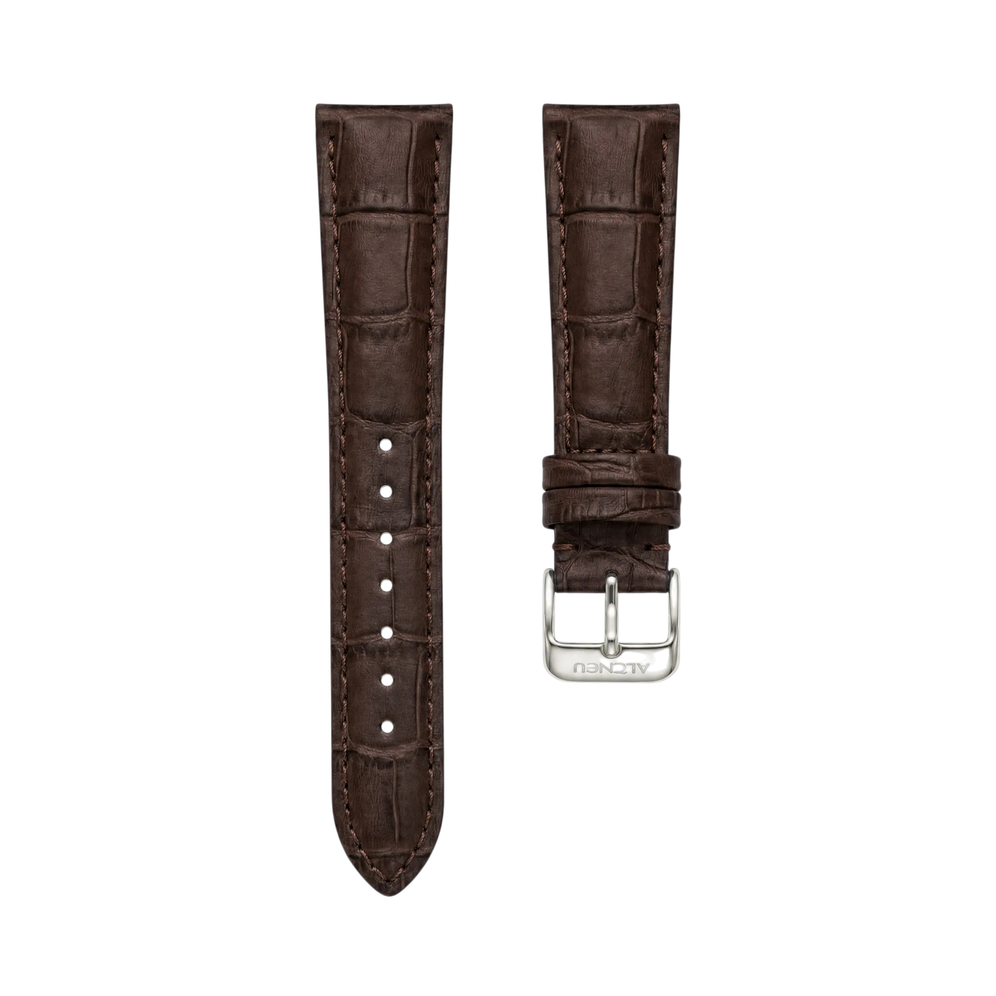 Replacement Leather Watch Strap for ALTNEU – Dark Brown, XL Length (Silver-Plated Finish)