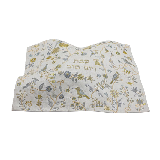 Přikrývka na chalu vyšívaná - zlatí ptáčci a kytky