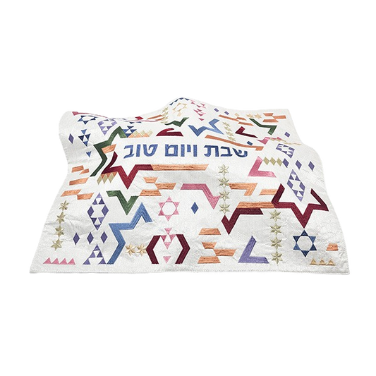 Přikrývka na chalu vyšívaná - geometrická Davidova hvězda