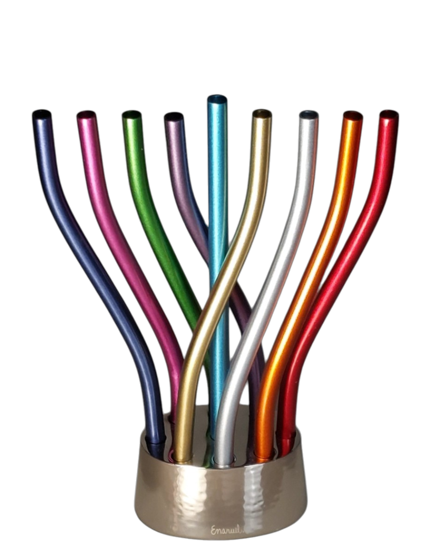 Chanukový svícen Emanuel - barevné plameny
