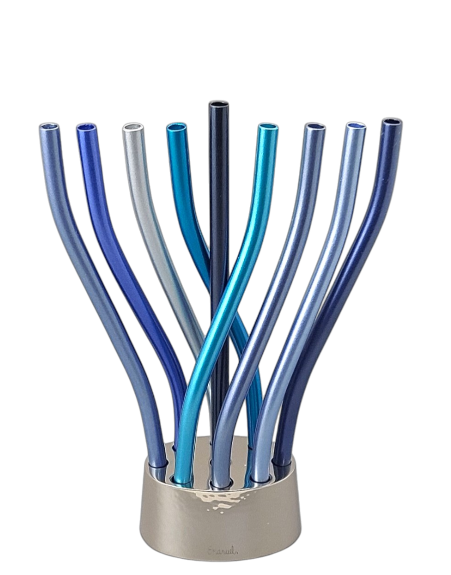 Chanukový svícen Emanuel - modré plameny