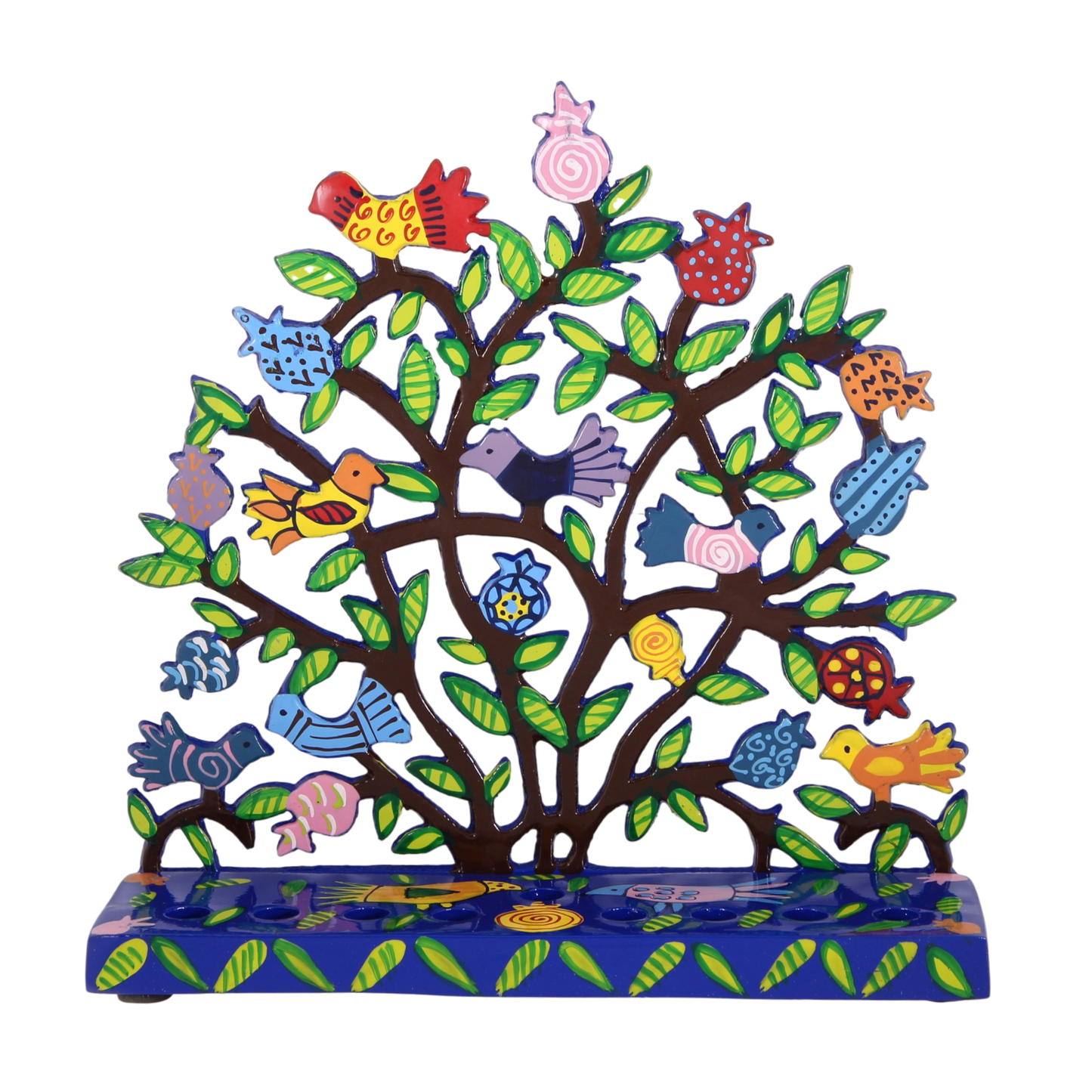 Chanukový svícen Emanuel - Granátová jablka a ptáčci