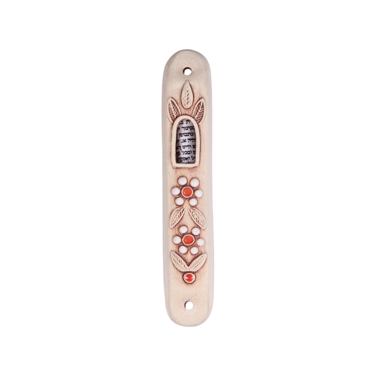 Ceramic Mezuzah - Hearts, Flowers