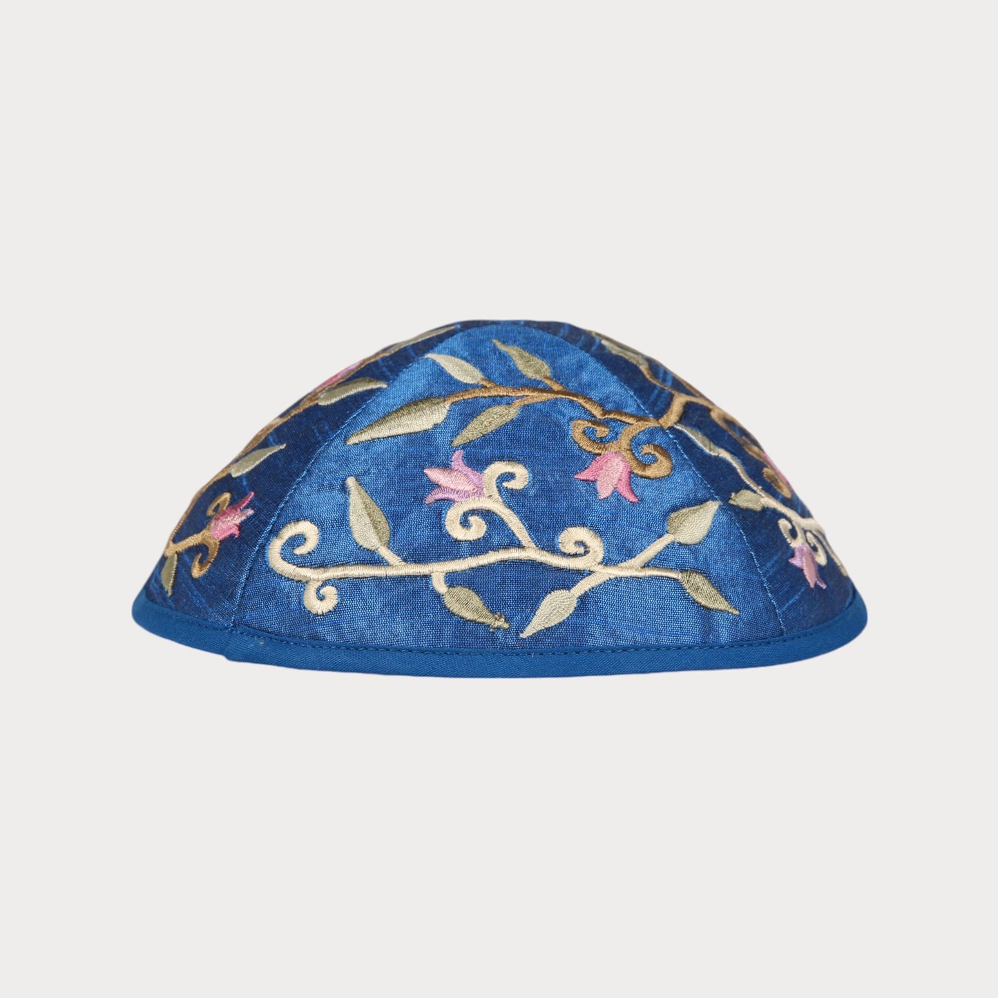Kippah Emanuel - Embroidered - Flowers and leaves - Blue