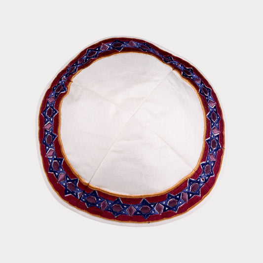 Kippah Emanuel - Embroidered - Magen David - Multicolour - white