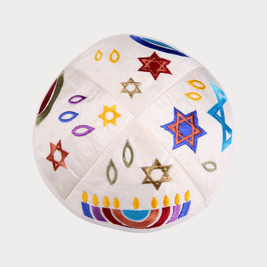 Kippah Emanuel - Embroidered - Menorah - Multicoloured