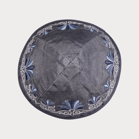 Kippah Emanuel - Embroidered - Waves - Grey