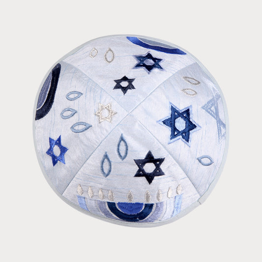 Kippah Emanuel - Embroidered - Menorah - Light Blue
