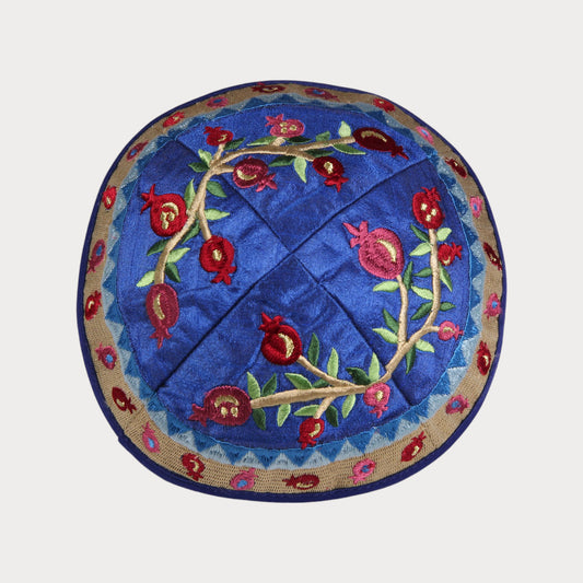 Kippah Emanuel - Embroidered - Pomegranates - Multicoloured