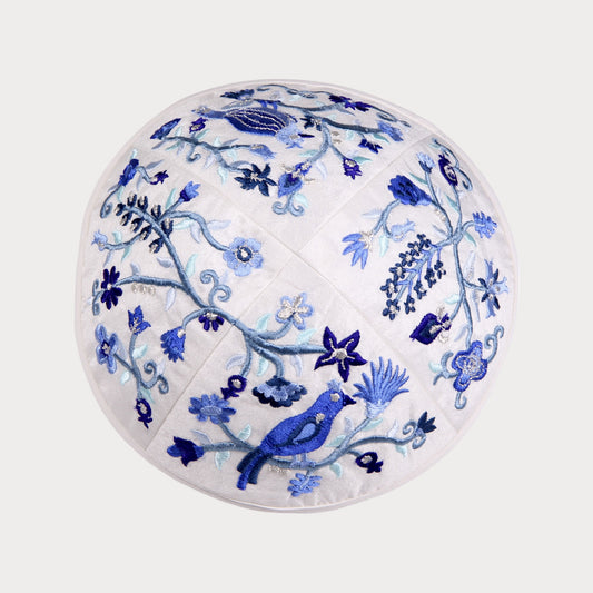 Kippah Emanuel - Embroidered - Blue Birds