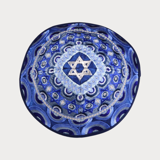 Kippah Emanuel - Embroidered - Harmony - Blue