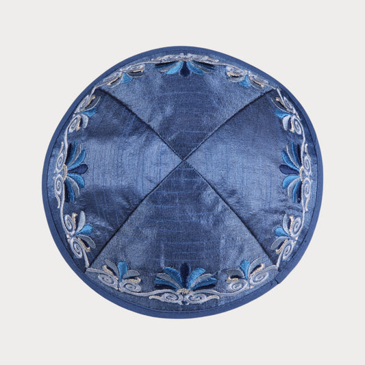 Kippah Emanuel - Embroidered - Waves - Blue
