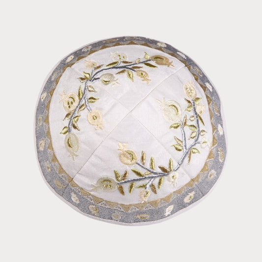 Kippah Emanuel - Embroidered - Pomegranates - Silver - Gold