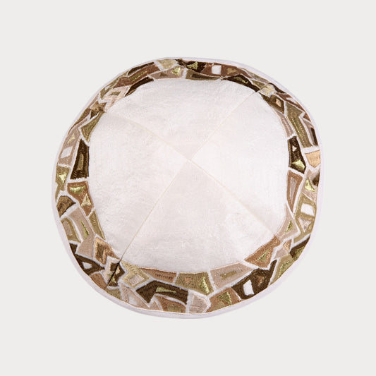 Kippah Emanuel - Embroidered - Geometric shapes - Golden - Brown