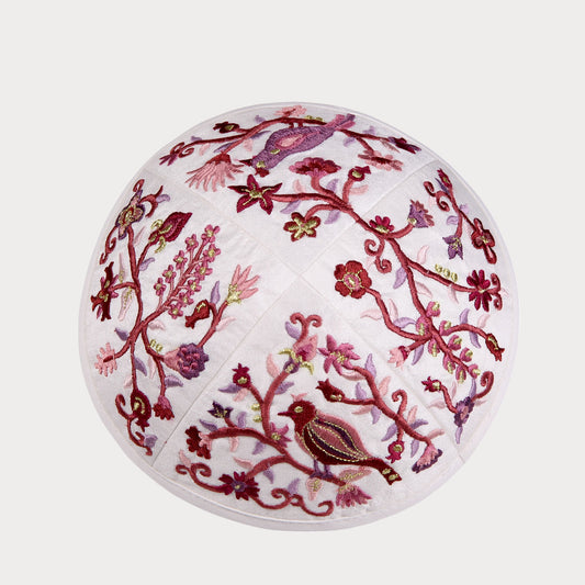 Kippah Emanuel - Embroidered - Burgundy Birds